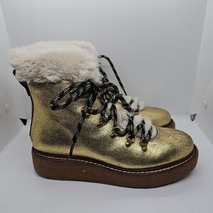 J. Crew gold metallic winter Nordic boots with wedge crepe sole size 6